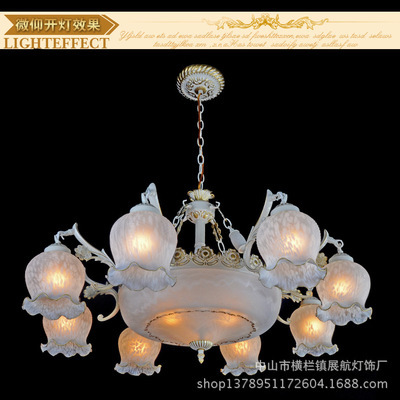 新款上市 ZH6601-8+3米白扫金青铜欧式灯 铁艺吊灯的艺术与工艺